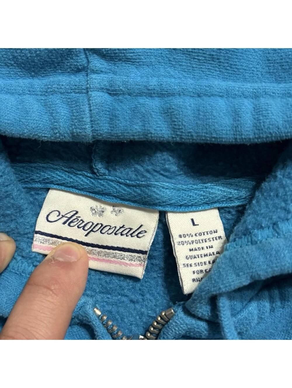 Y2K Aeropostale Rare Embroidered Butterfly Cropped Hoodie Jacket Blue Women L - Picture 6 of 10